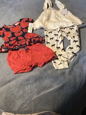 Carter's Girls Red Strawberry Print Matching Set with Cream Moose Leggings